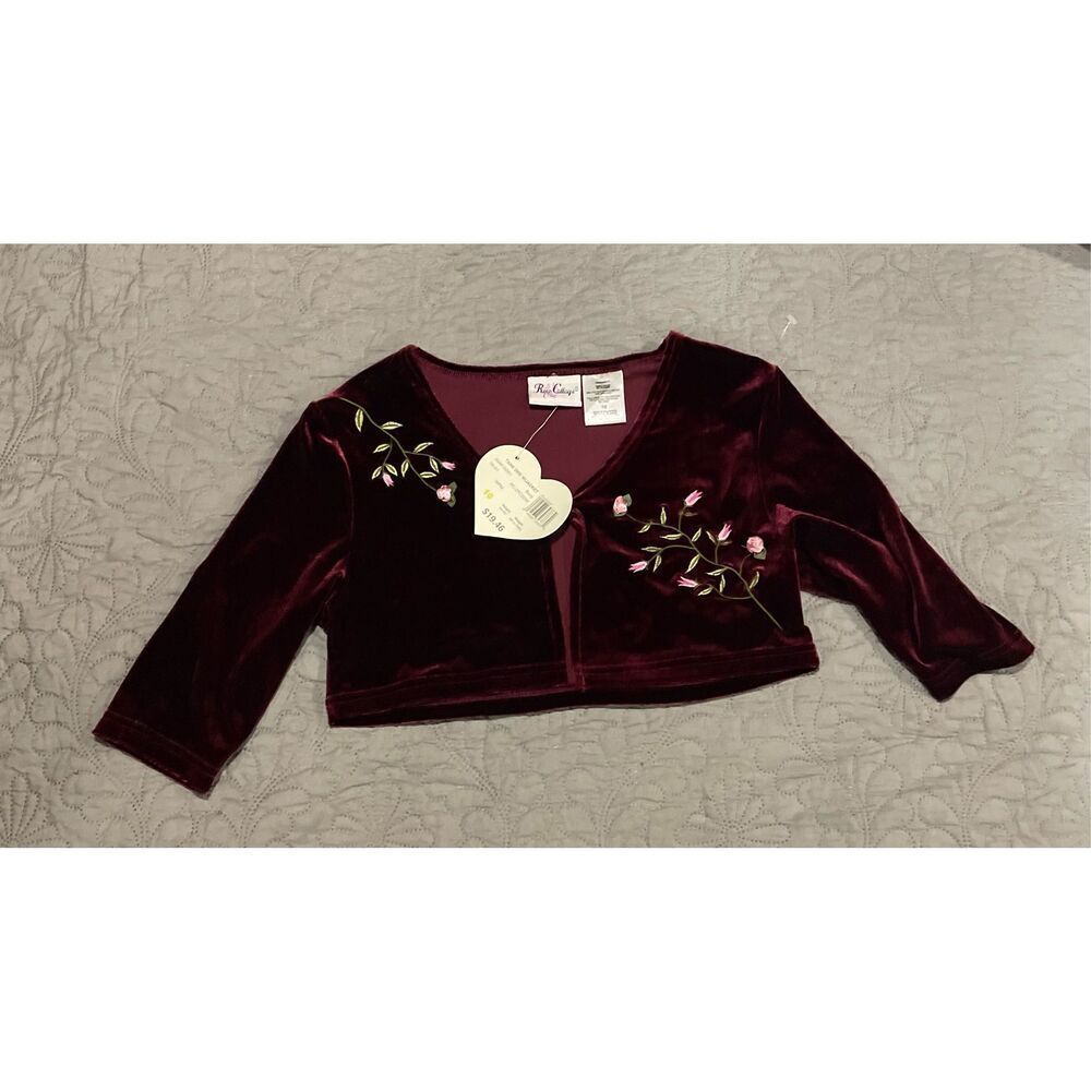 Rose Cottage Girls Size 10 Velour Burgundy Jacket New